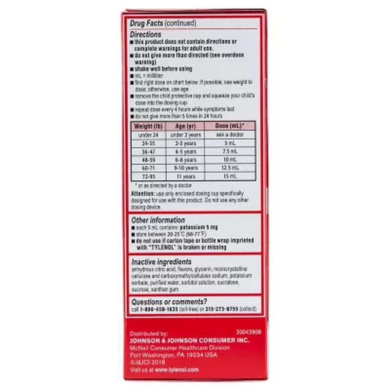 Children'S Tylenol Oral Suspension, Cherry (4 Oz., 3 Pk.)