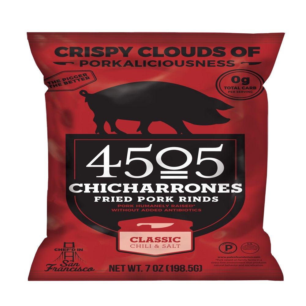 Classic Chili & Salt Chicharrones, Fried Pork Rinds, Keto Certified, Family Size Bag, 14 Servings, 7 Ounce