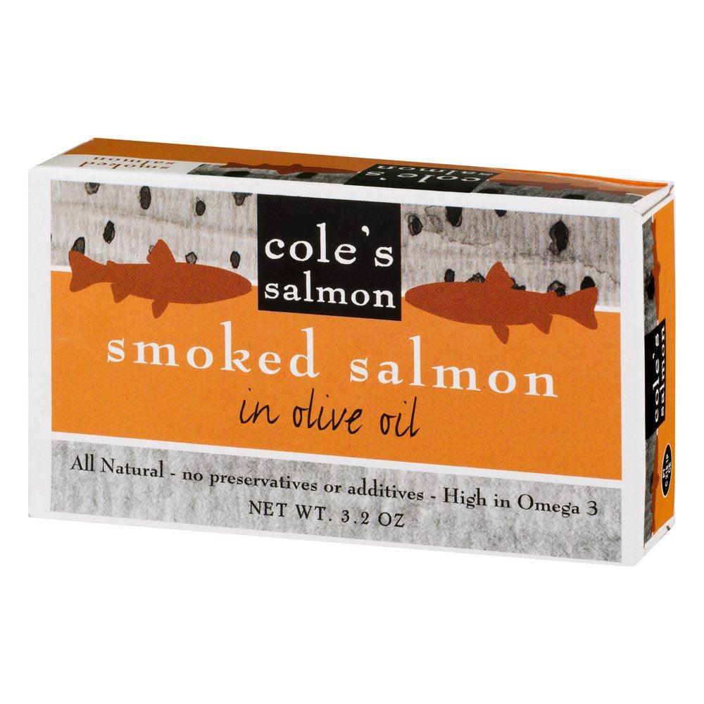 Coles Smoked Salmon in Olive Oil 3.2 Oz - Fish Fillet, High Protein, Canned , Skinless, Boneless, Gluten-Free