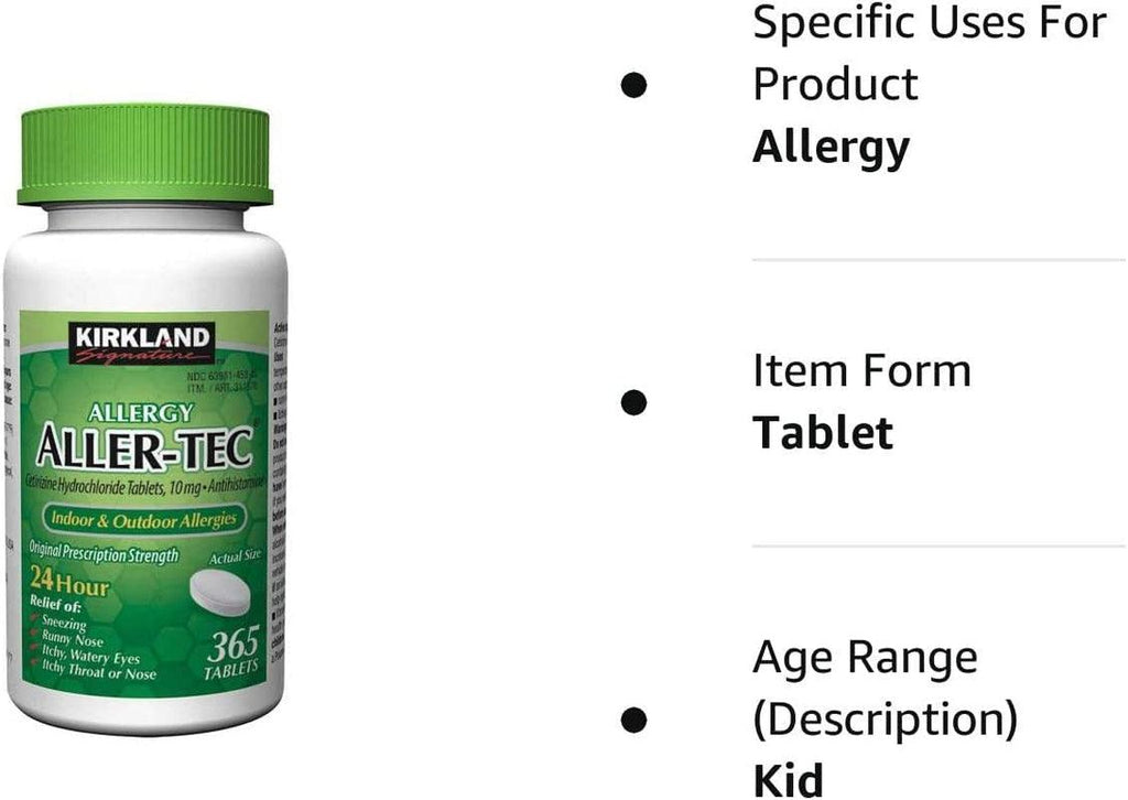 (Compare to Zyrtec) Allertec Tablets, 10 Mg, 1 Pack, 365