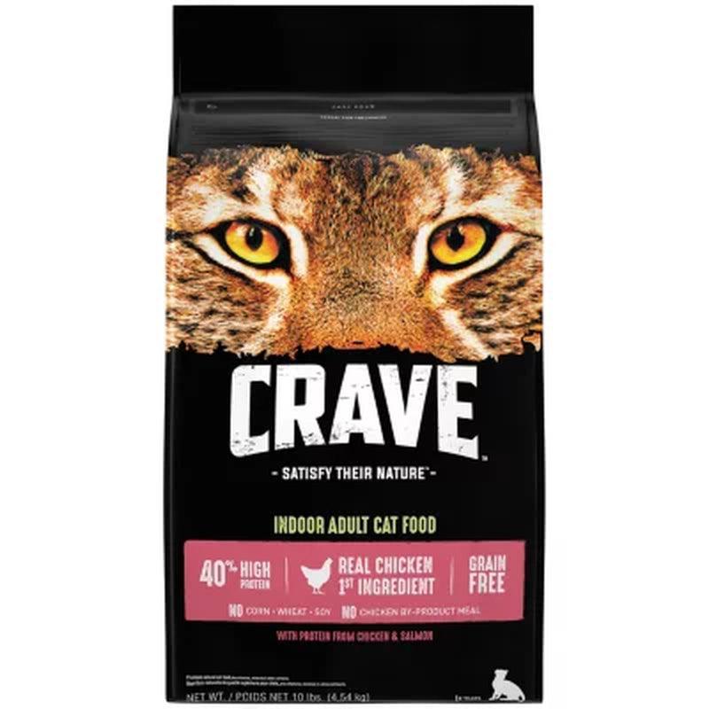 Crave Indoor Adult High-Protein Grain-Free Dry Cat Food, Chicken & Salmon (10 Lbs.)