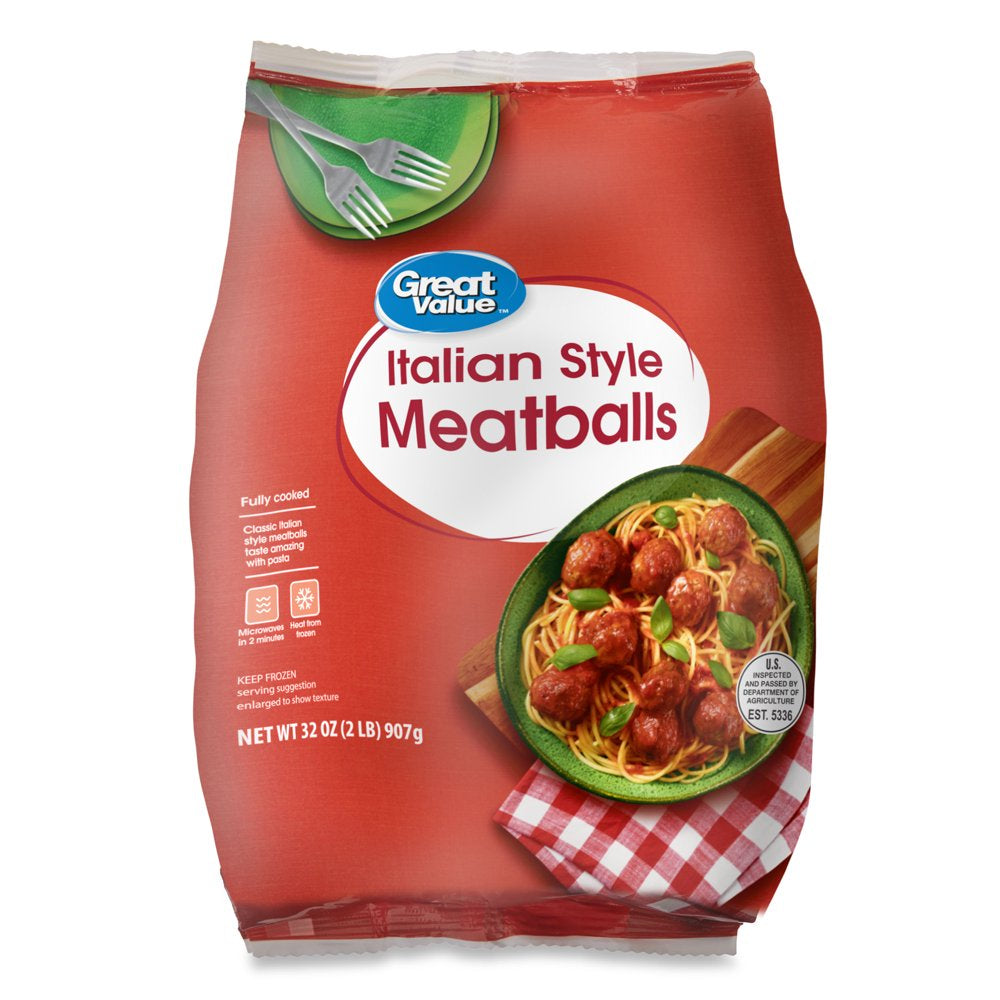 Great Value Fully Cooked Italian Style Meatballs, 32 Oz (Frozen)