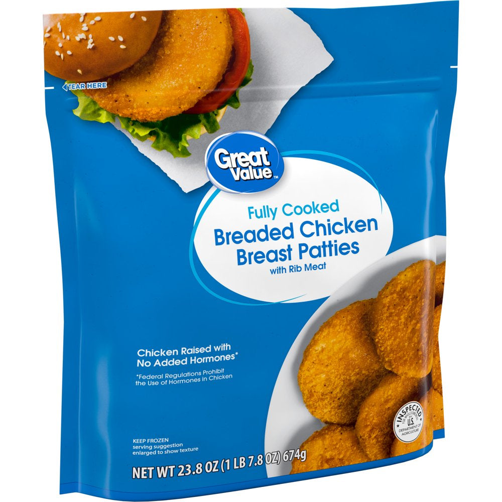 Great Value Fully Cooked Breaded Chicken Breast Patties, 23.8 Oz (Frozen)