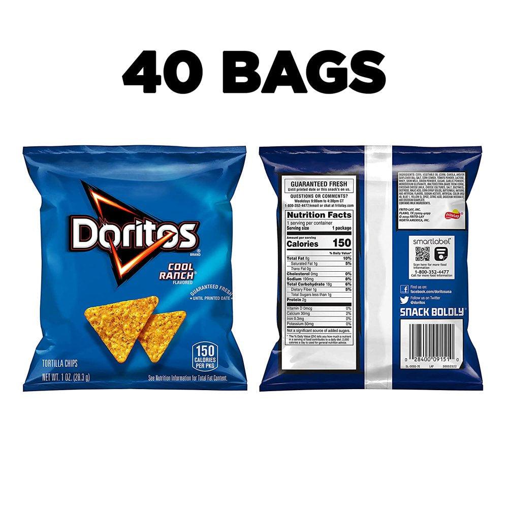 Doritos Cool Ranch Flavored Tortilla Chips, 1 Oz Bags, 40 Count