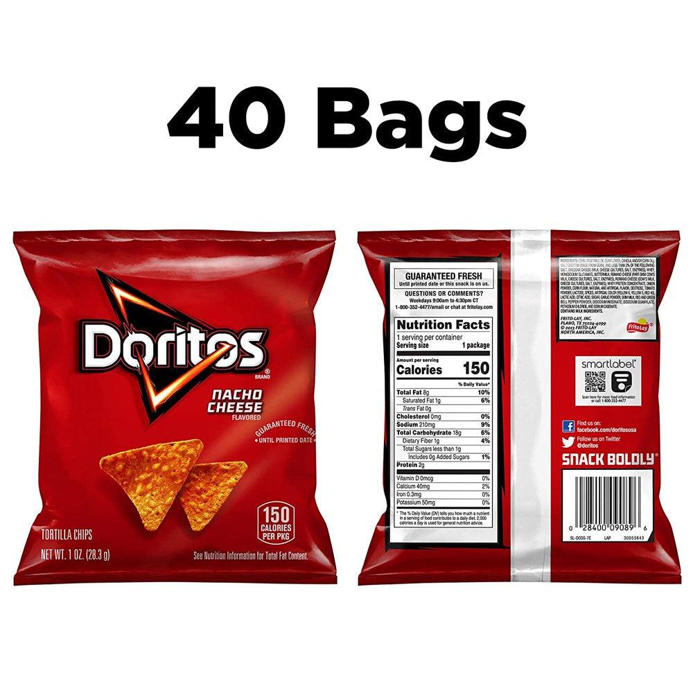 Doritos Nacho Cheese Flavored Tortilla Chips, 1 Oz Bags, 40 Count