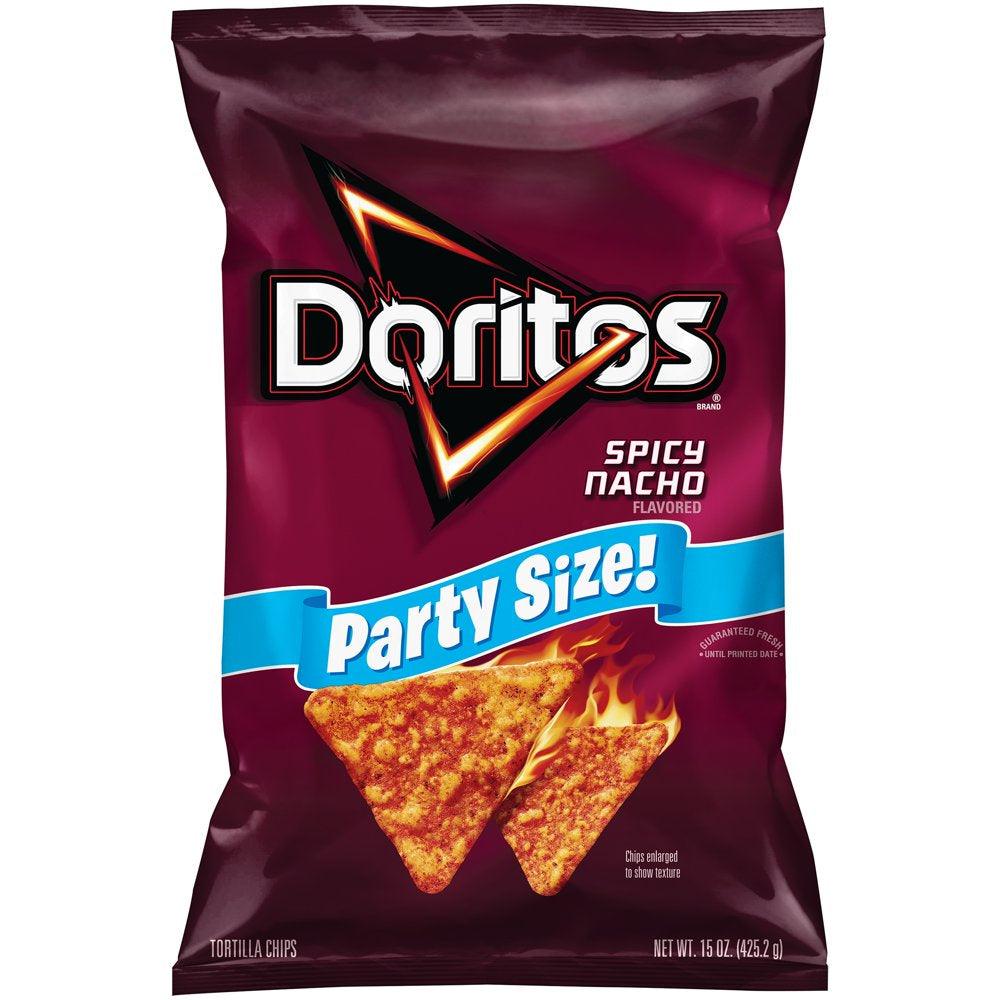 Doritos, Spicy Nacho Flavored Tortilla Chips, Party Size, 15 Oz Bag