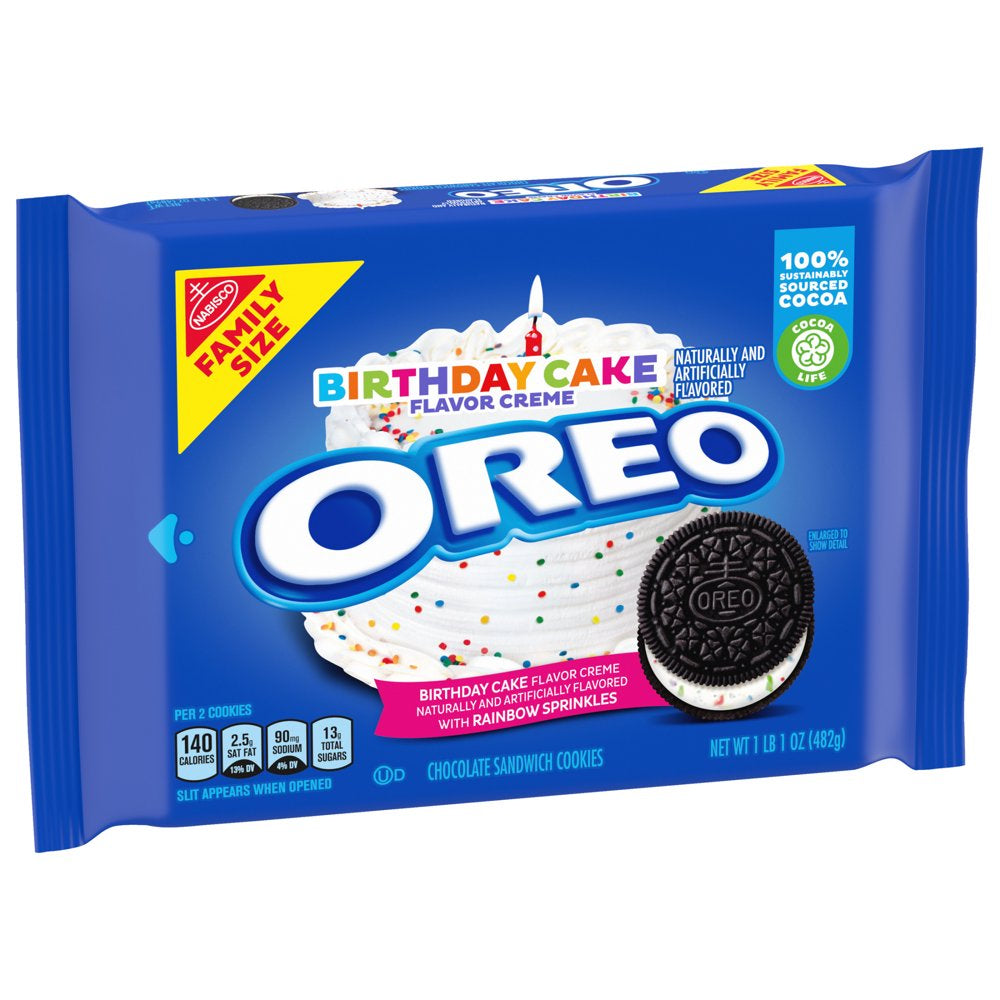 OREO Birthday Cake Chocolate Sandwich Cookies, Family Size, 17 Oz