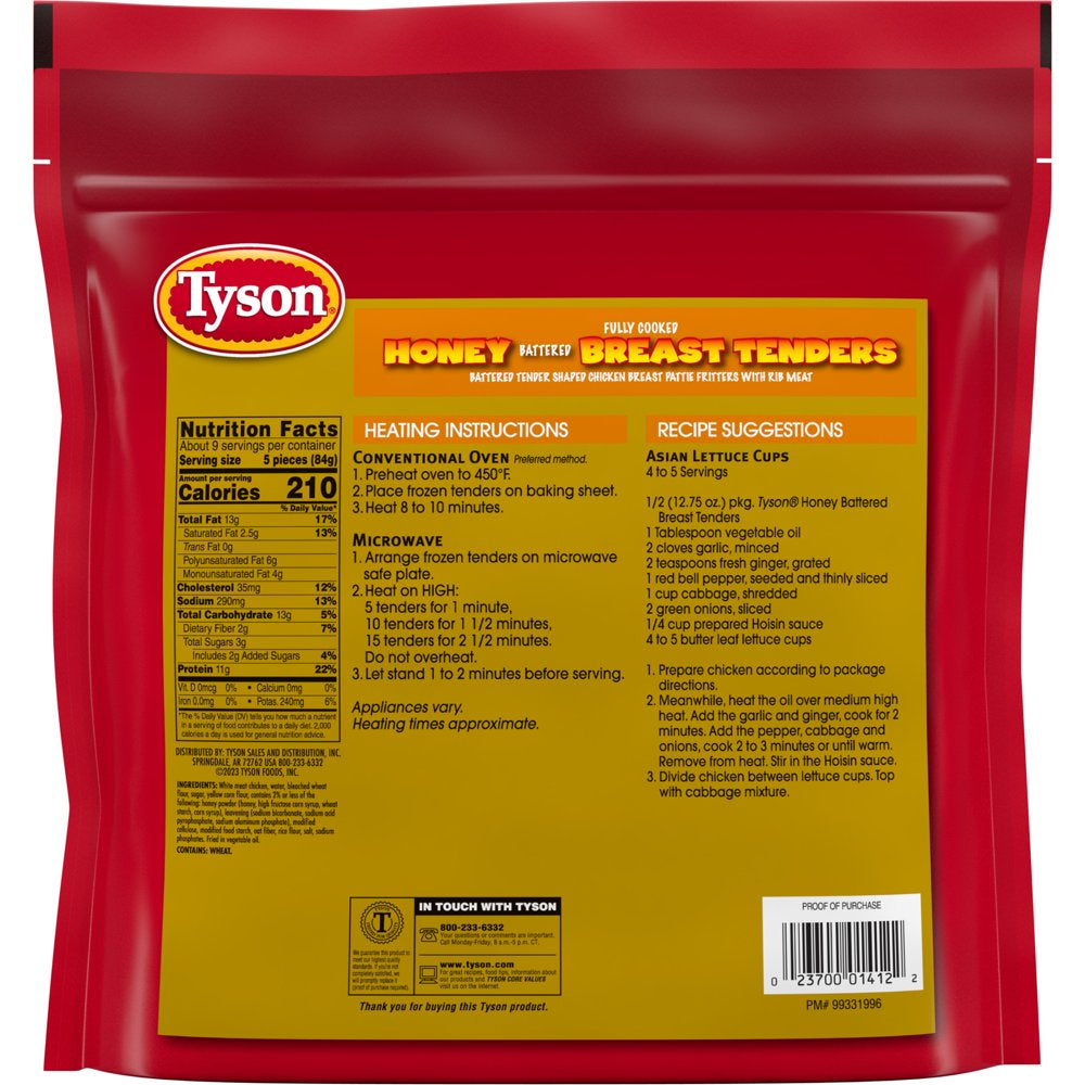 Tyson Honey Battered Breast Tenders, 1.59 Lb (Frozen)