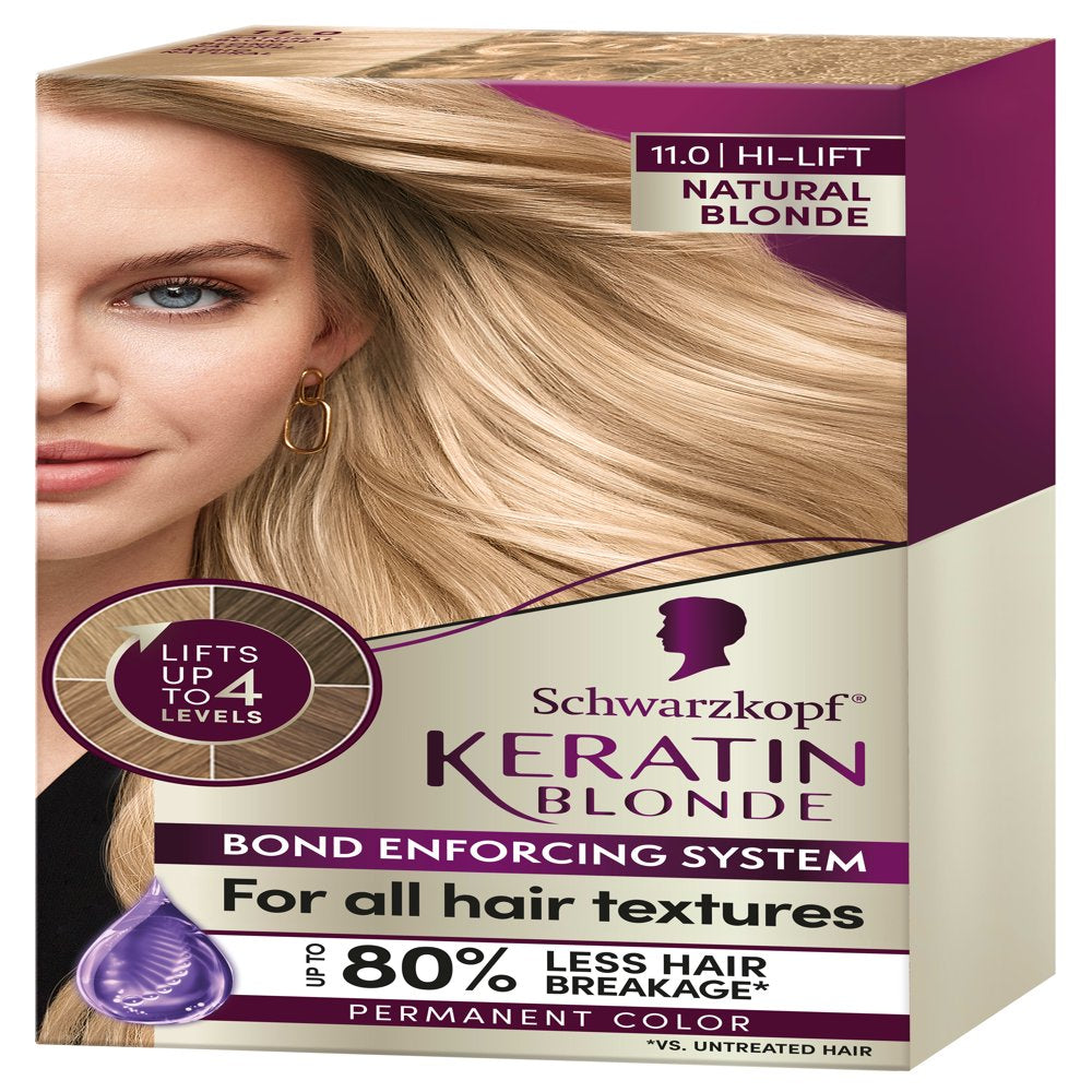 Schwarzkopf Keratin Blonde Hair Dye Natural Blonde 11.0, Hi-Lift Permanent Color, 1 Application - Hair Color Enriched with Keratin, Lightens up to 4 Levels and Protects Hair from Breakage*