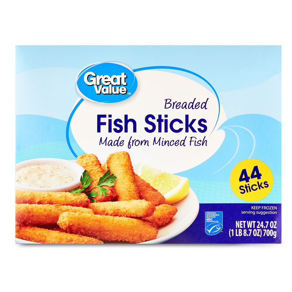 Great Value Breaded Fish Sticks, 24.7 Oz, 44 Count (Frozen)