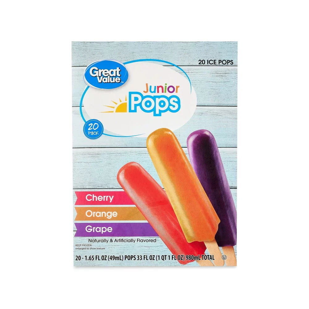 Great Value Junior Ice Pops Variety Pack, 1.65 Fl Oz, 20 Count