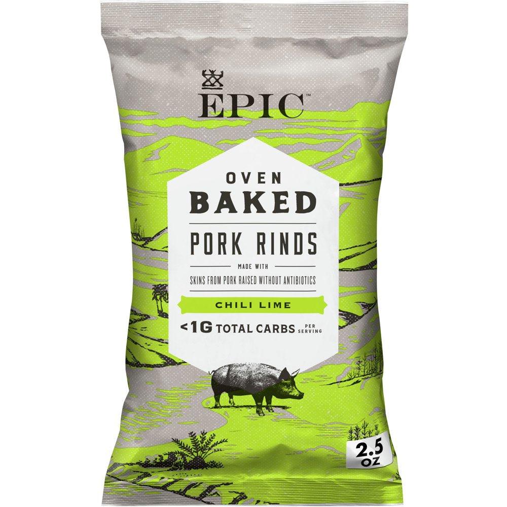 EPIC Chili Lime Oven Baked Pork Rinds, Keto Friendly, Paleo Friendly, 2.5 Oz