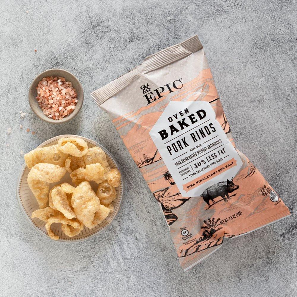 EPIC Pink Himalayan & Sea Salt Baked Pork Rinds, Keto Friendly, 2.5 Oz