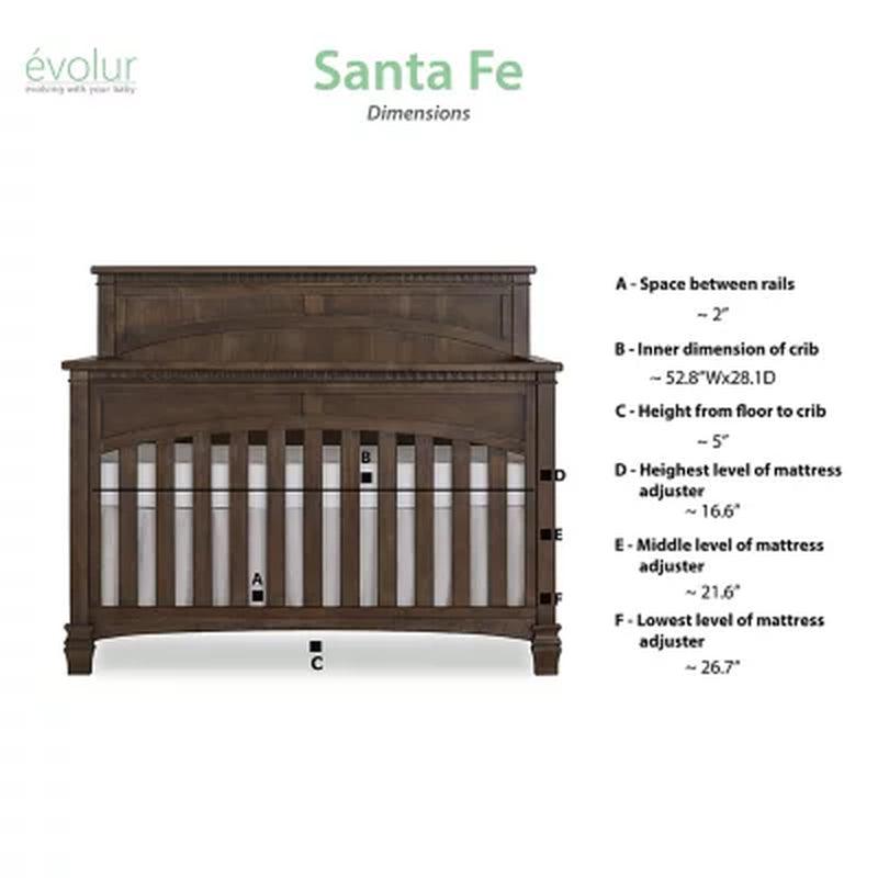 Evolur Santa Fe 5-In-1 Convertible Crib, Antique Brown