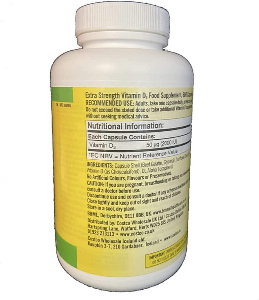 Extra Strength Vitamin D3 2000 I.U. 600 Softgels, Bottle