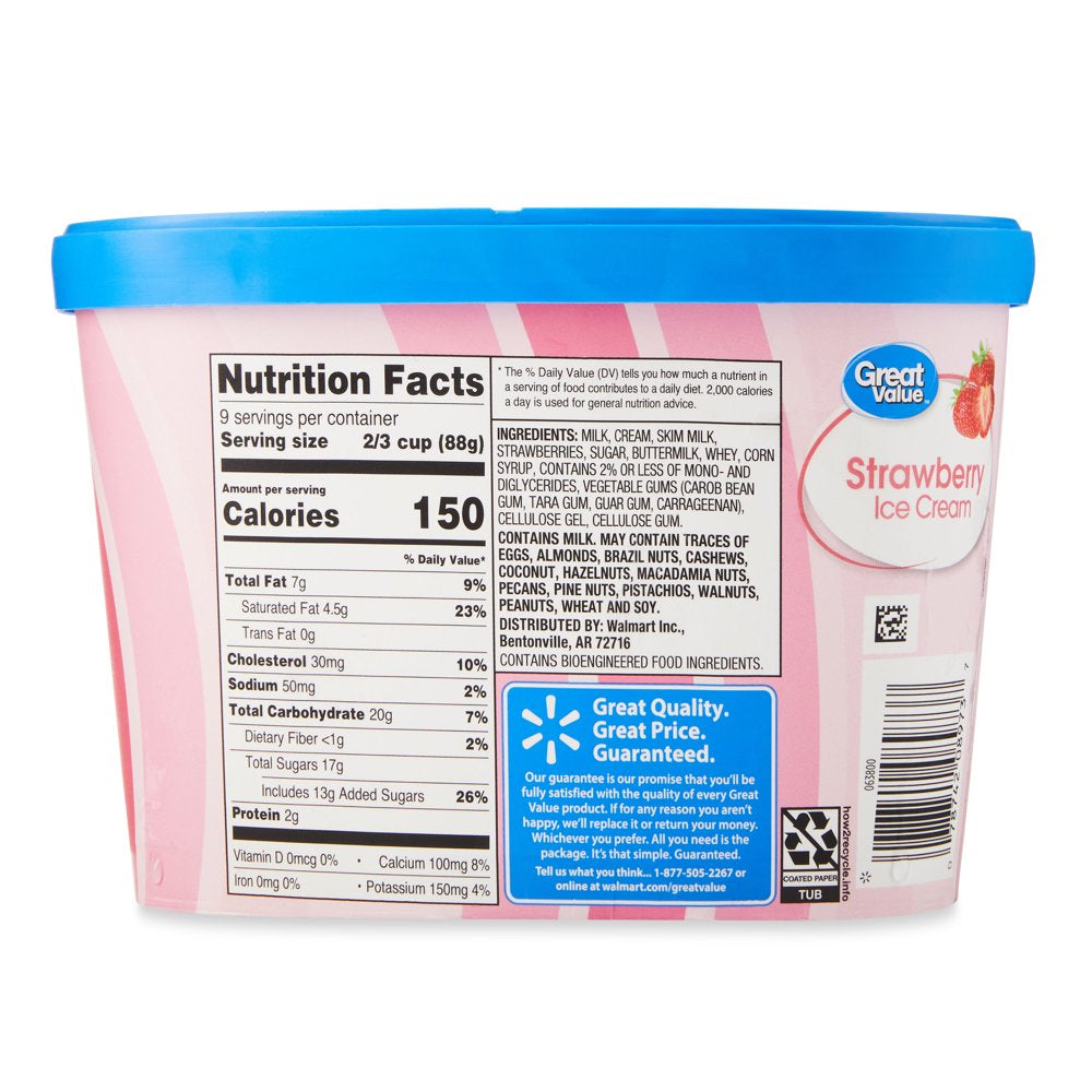 Great Value Strawberry Ice Cream, 48 Fl Oz