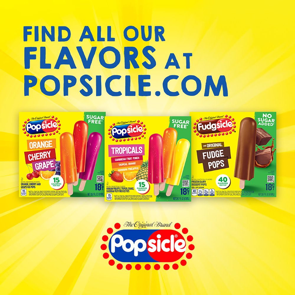 Popsicle Fudgsicle No Sugar Added the Original Fudge Pops Popsicles Ice Pops, 1.65 Fl Oz, 18 Count