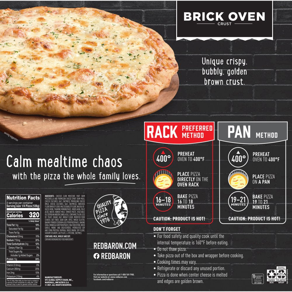 Red Baron Frozen Pizza Brick Oven Cheese Trio, 17.82 Oz