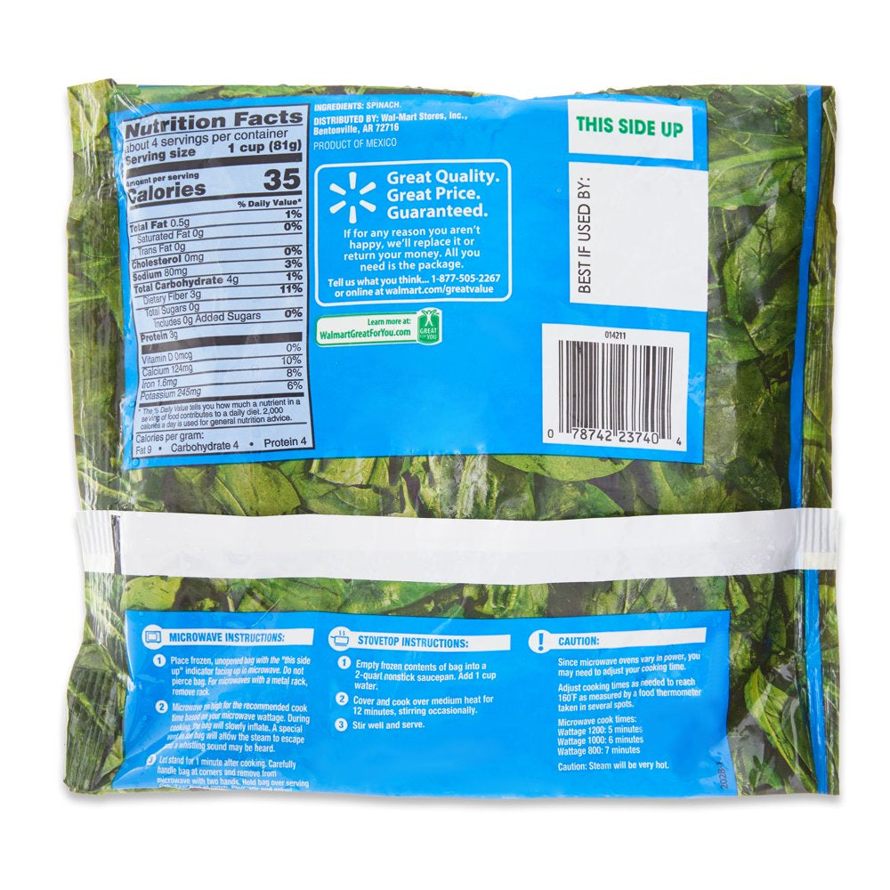 Great Value Chopped Spinach, 12 Oz (Frozen)