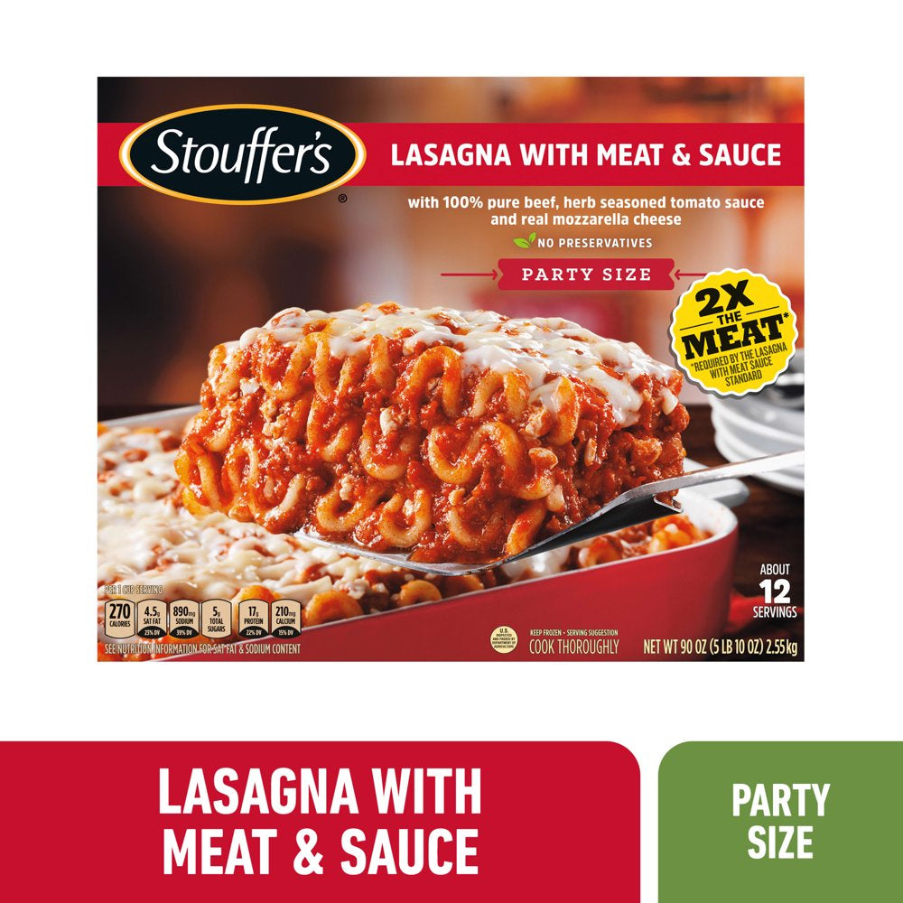 Stouffer'S Meat and Sauce Lasagna Party Size Holiday Frozen Meal, 90 Oz (Frozen)