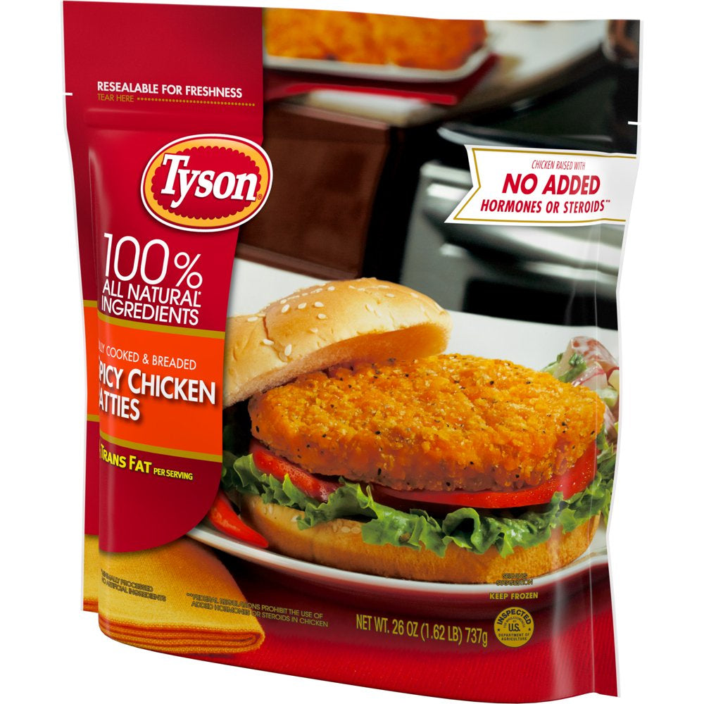 Tyson Fully Cooked and Breaded Spicy Chicken Patties, 1.62 Lb Bag (Frozen)