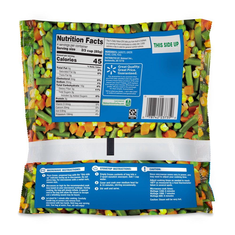 Great Value Frozen Mixed Vegetables, 12 Oz Steamable Bag