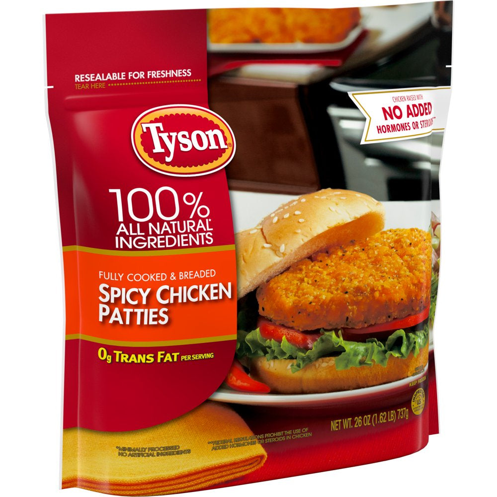 Tyson Fully Cooked and Breaded Spicy Chicken Patties, 1.62 Lb Bag (Frozen)