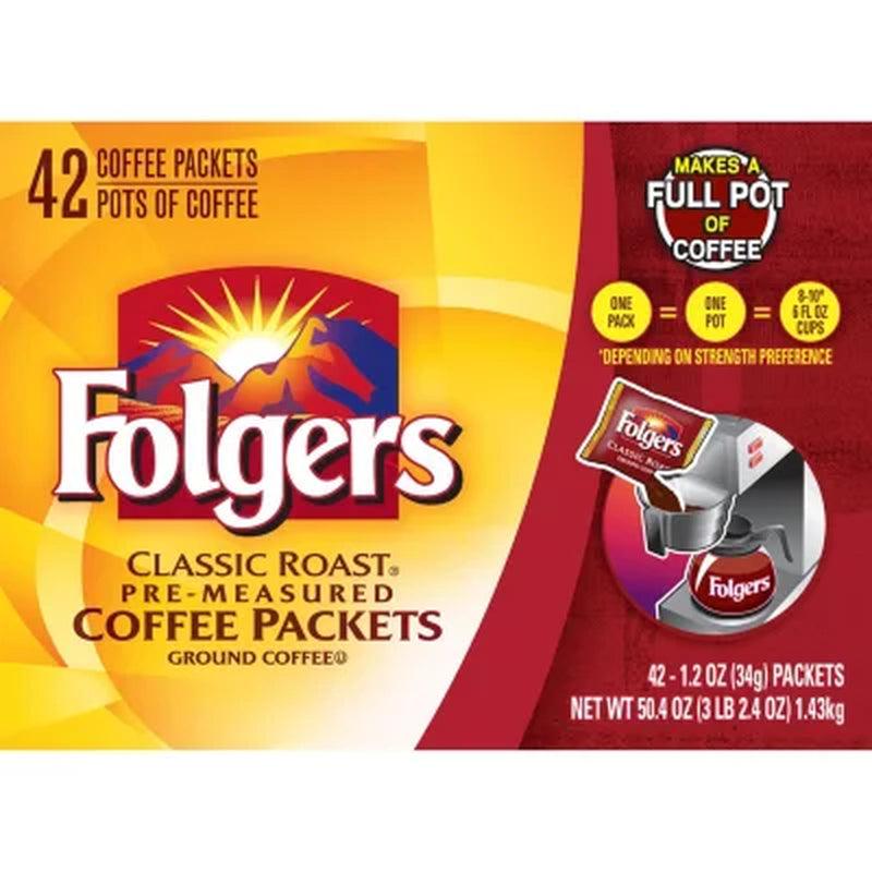 Folgers Classic Roast Ground Coffee Packets (1.2 Oz., 42 Ct.)