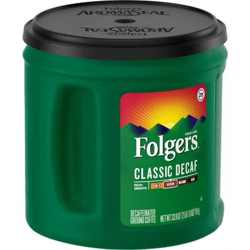 Folgers Decaffeinated Classic Roast Coffee - 33.9 Oz. Bundle with Organics Special Blend Coffee and Cocoa Mix.