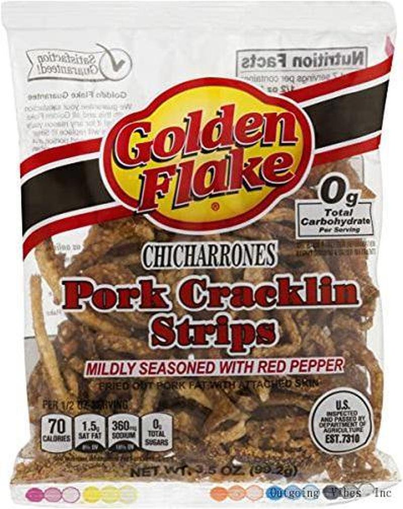 Fried Pork Cracklin Strips Mildly Seasoned with Red - 3.25 Oz. Bags (3 Bags)