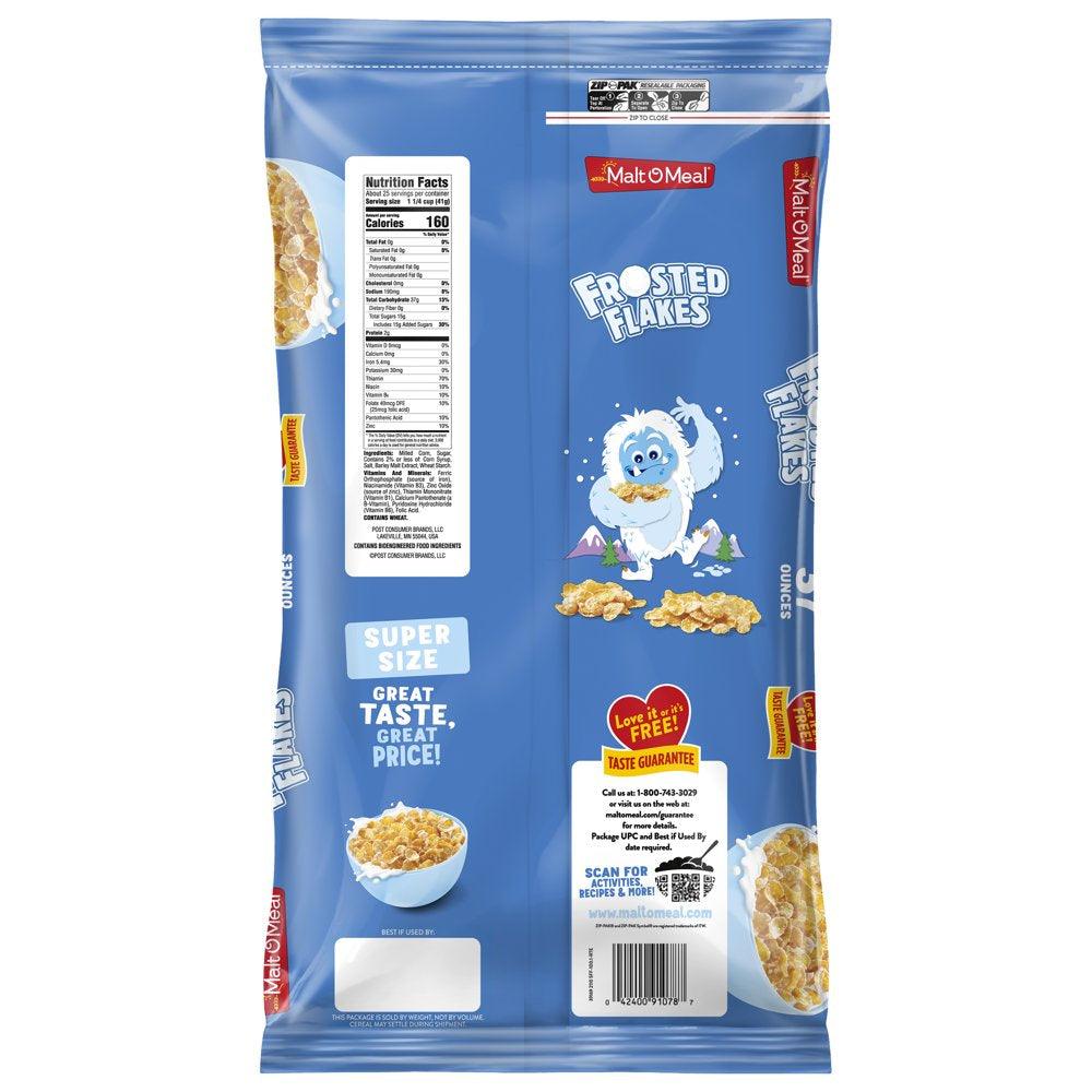 Frosted Flakes Cereal, Frosty Flakes Breakfast Cereal, 37 Oz Resealable Cereal Bag