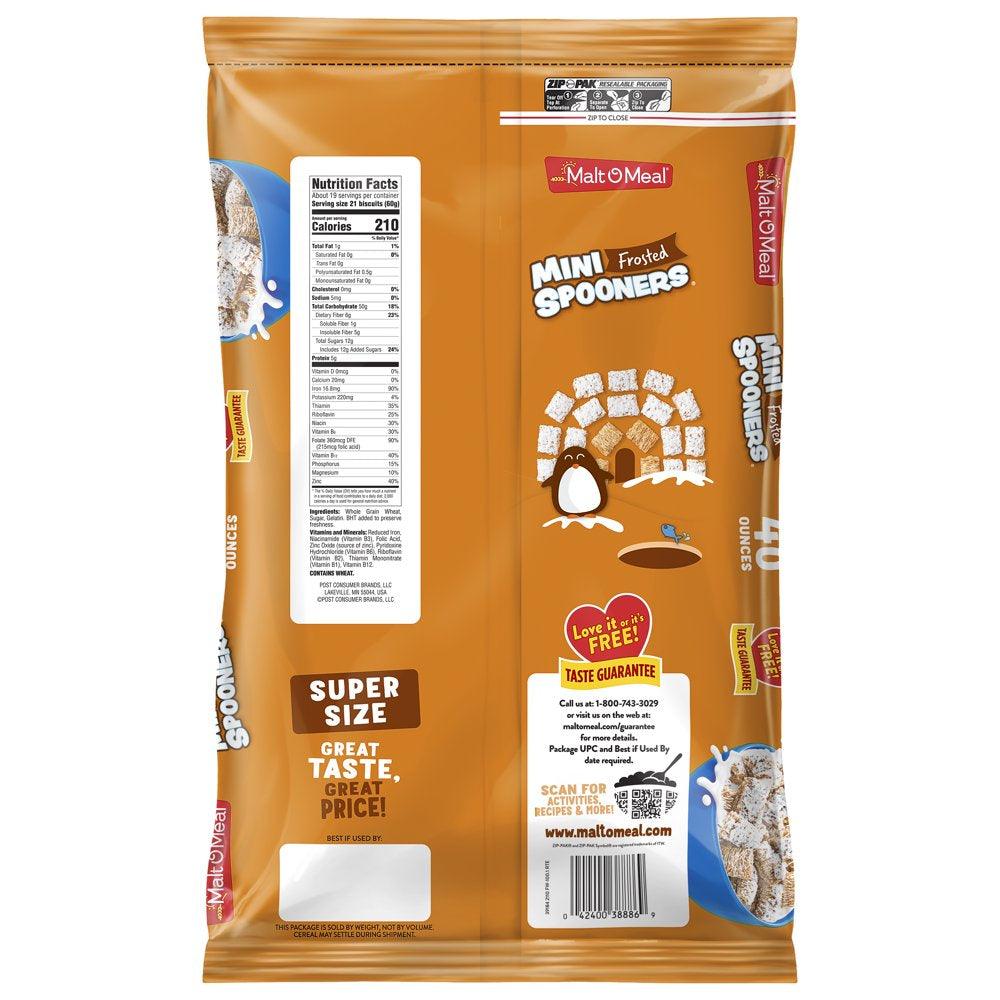 Frosted Mini Spooners Shredded Wheat Cereal, Whole Grain Breakfast Cereal, 40 Oz Resealable Cereal Bag