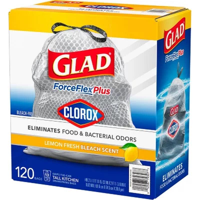 Glad Forceflex plus Tall Kitchen Trash Bags with Clorox, Lemon Fresh Bleach Scent (13 Gal., 120 Ct.)