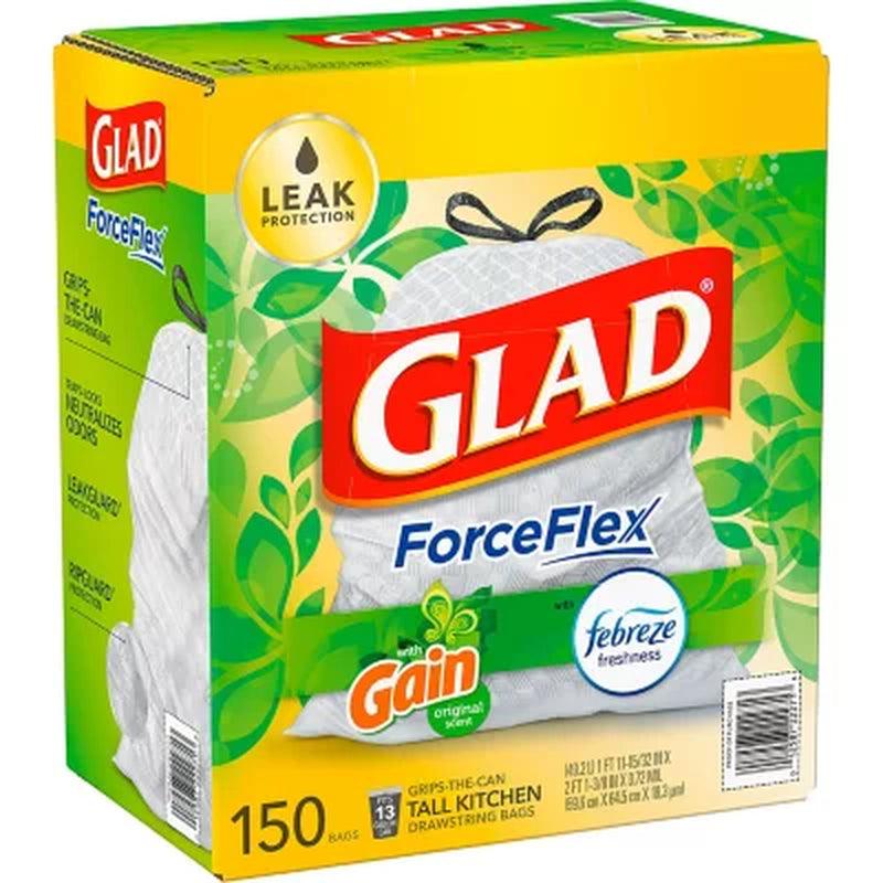 Glad Forceflex Tall Kitchen Trash Bags, Gain Original Scent with Febreze Freshness (13 Gal., 150 Ct.)