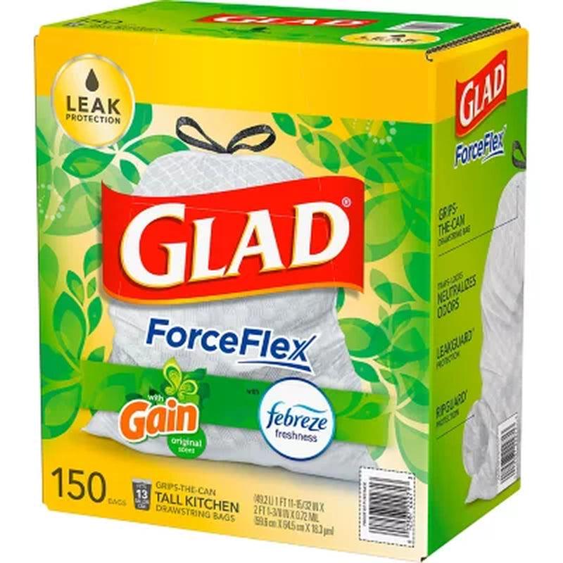 Glad Forceflex Tall Kitchen Trash Bags, Gain Original Scent with Febreze Freshness (13 Gal., 150 Ct.)