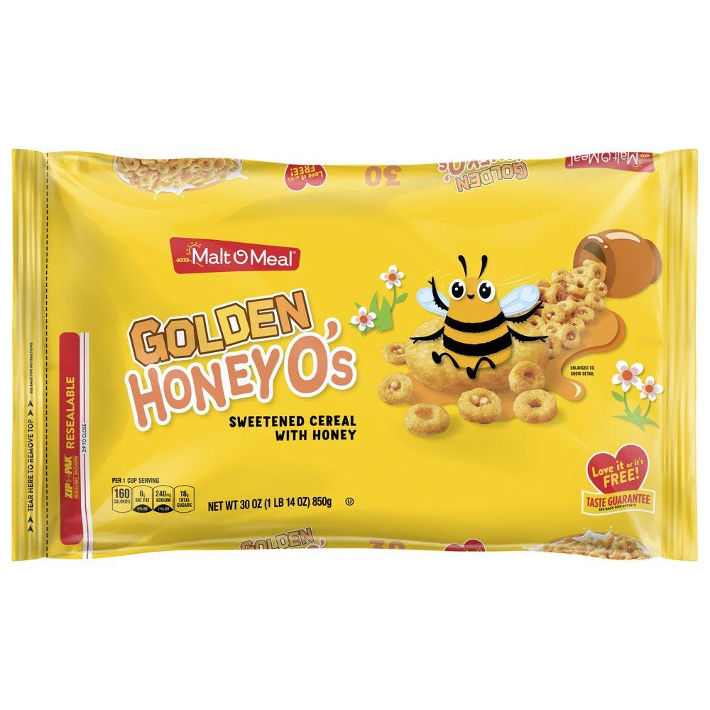 Golden Honey O'S Breakfast Cereal, 30 Oz Resealable Cereal Bag