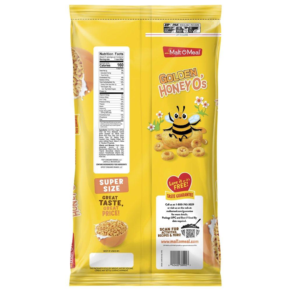 Golden Honey O'S Breakfast Cereal, 30 Oz Resealable Cereal Bag