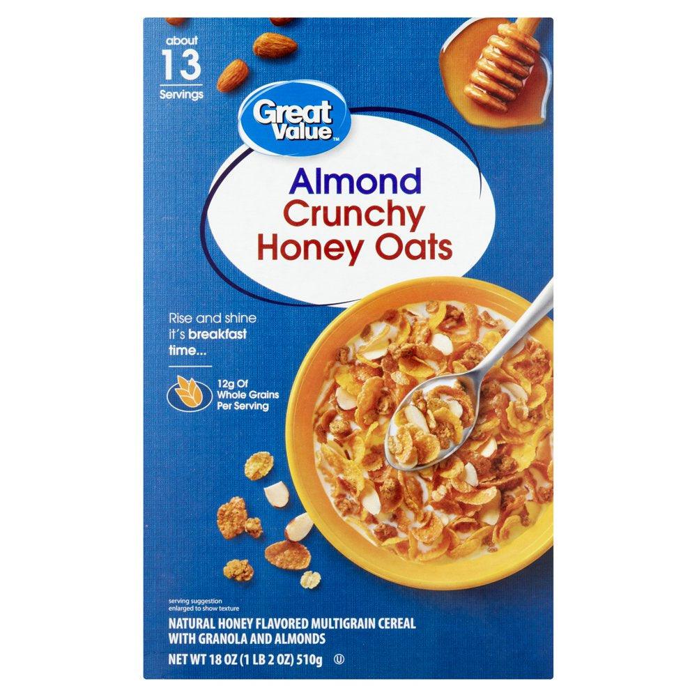 Great Value Almond Crunchy Honey Oats Cereal, 18 Oz