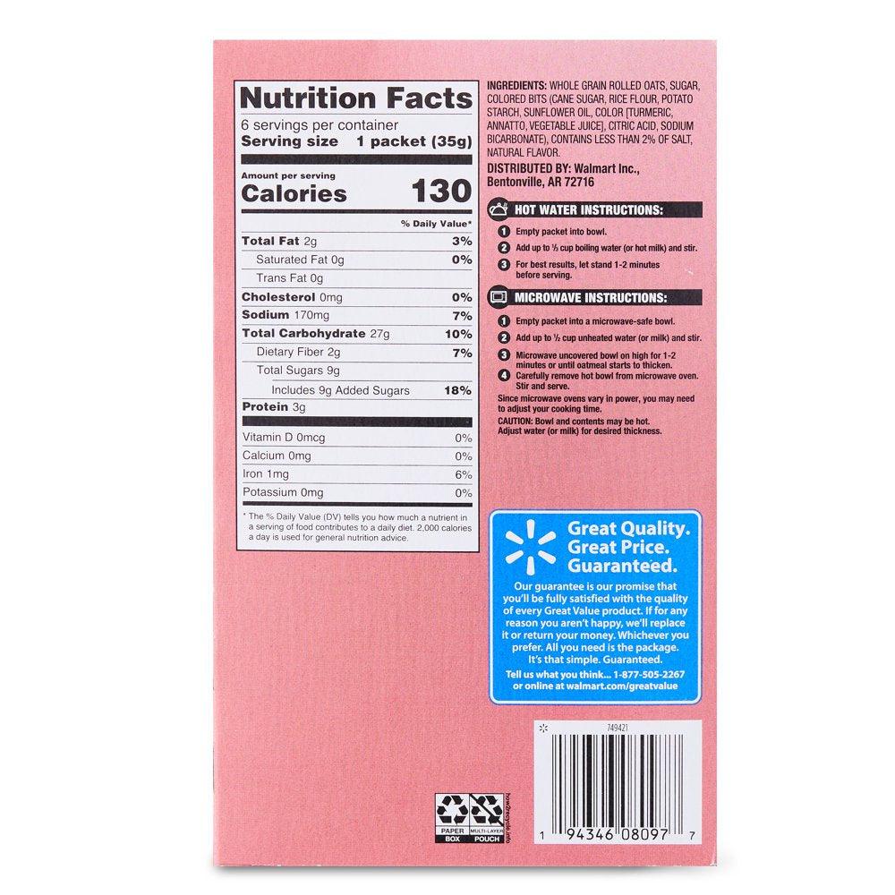 Great Value Birthday Cake Instant Oatmeal, 1.23 Oz, 6 Packets