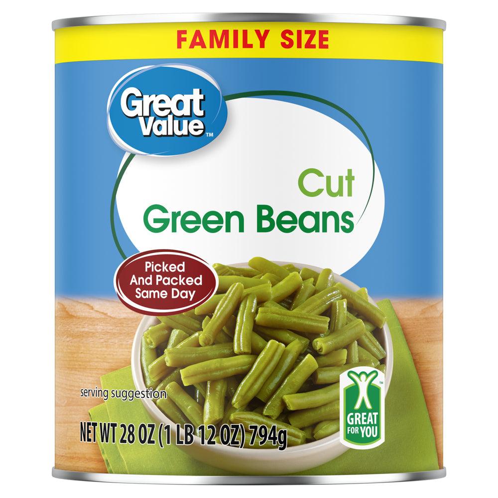 Great Value Canned Cut Green Beans, 28 Oz Aluminum Can