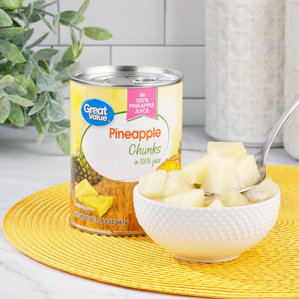 Great Value Canned Pineapple Chunks Packed in 100% Pineapple Juice, 20 Oz