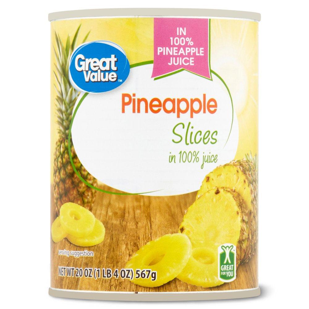 Great Value Canned Pineapple Slices in 100% Juice, 20 Oz