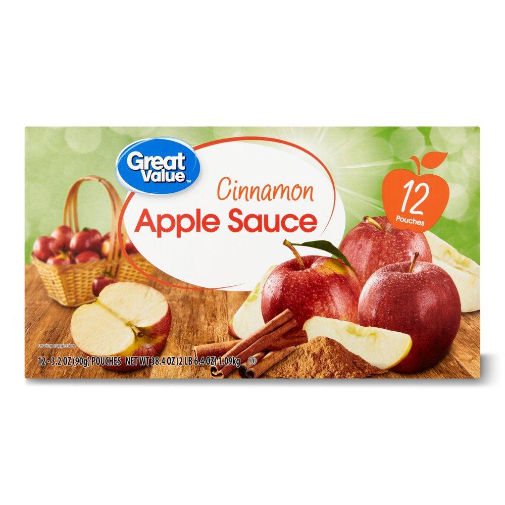 Great Value Cinnamon Applesauce, 3.2 Oz, 12 Ct