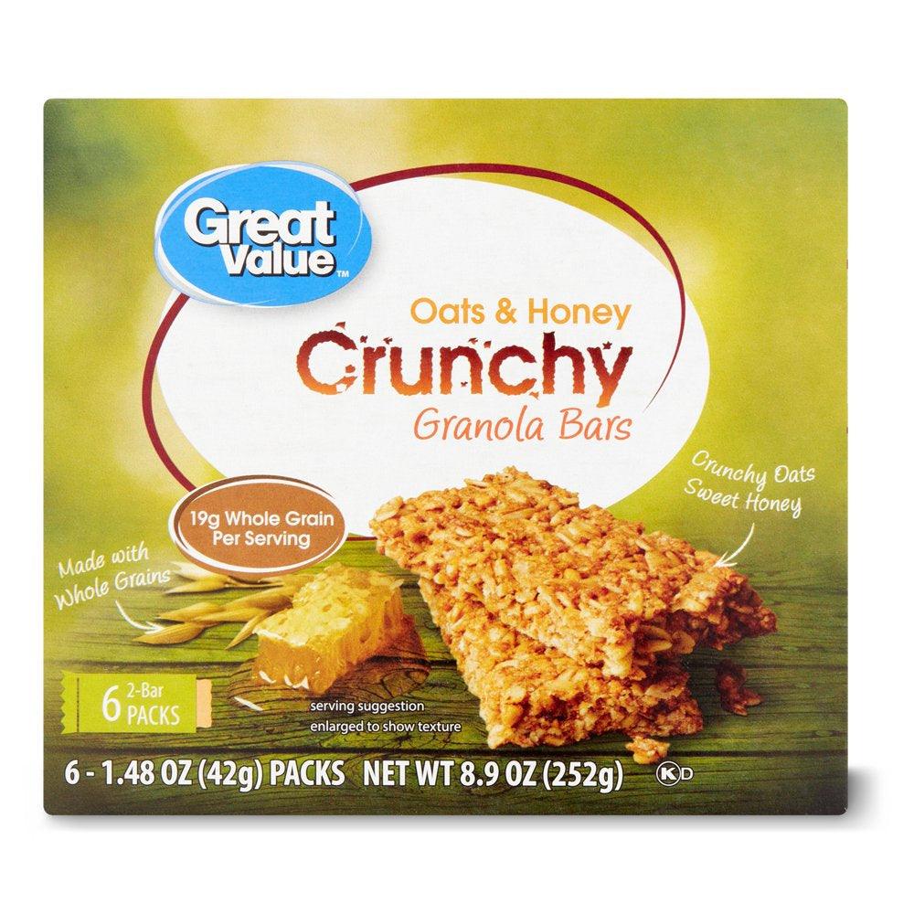 Great Value Crunchy Granola Bars Oats & Honey 1.4 Oz 6 Count