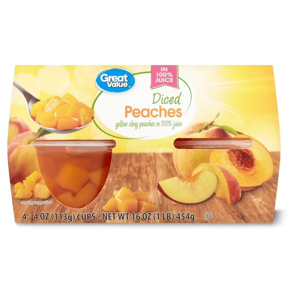 Great Value Diced Peaches in 100% Juice, 4 Oz, 4 Ct