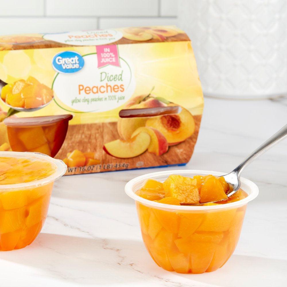 Great Value Diced Peaches in 100% Juice, 4 Oz, 4 Ct