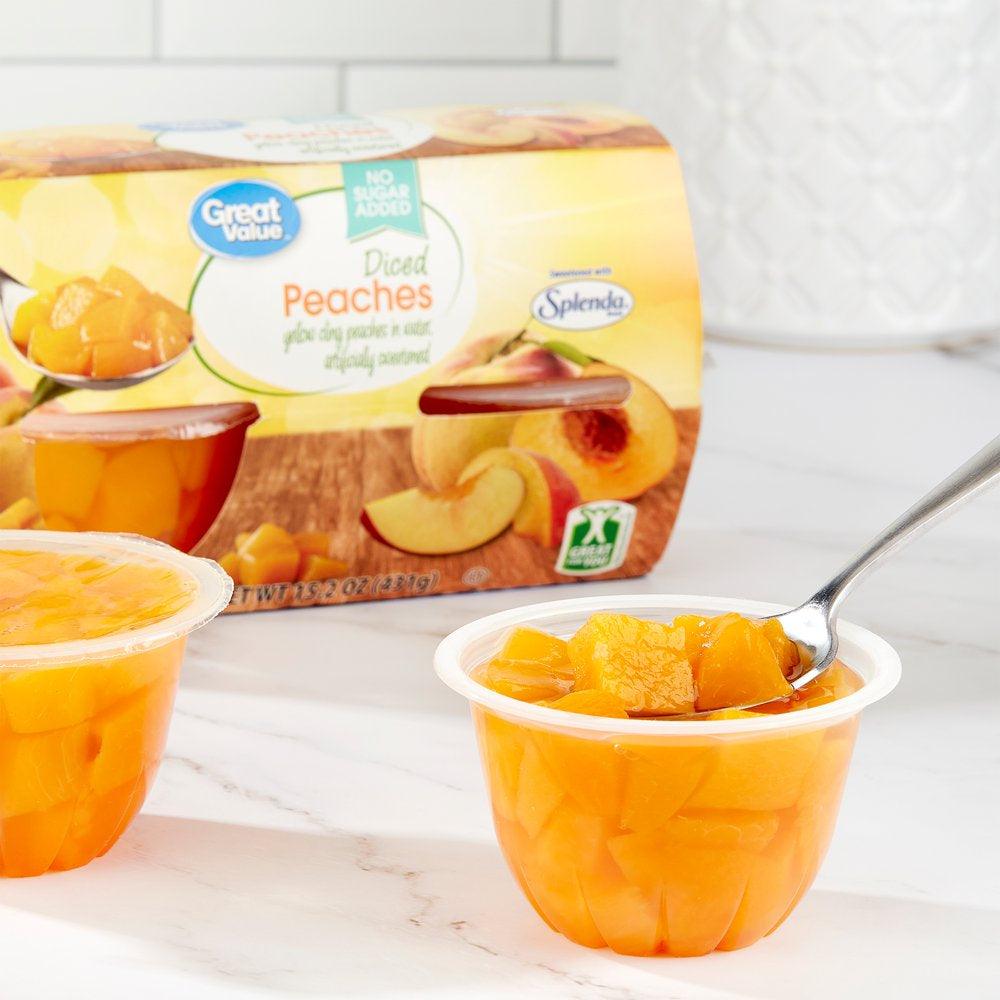 Great Value Diced Peaches, No Sugar Added 3.8 Oz, 4 Ct