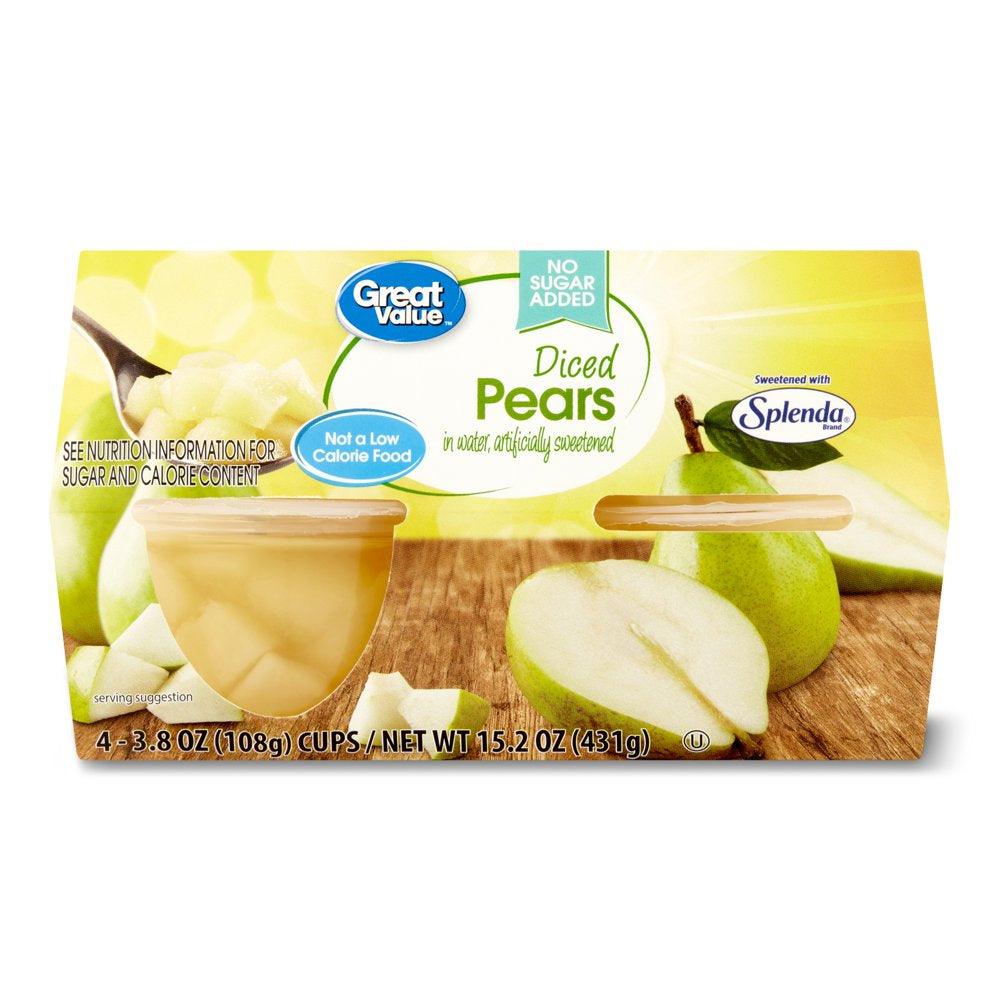 Great Value Diced Pear Fruit Cups, No Sugar Added 3.8 Oz