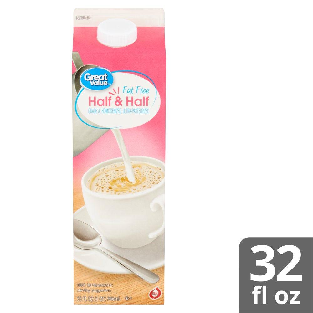 Great Value Fat Free Half and Half, 32 Fl Oz