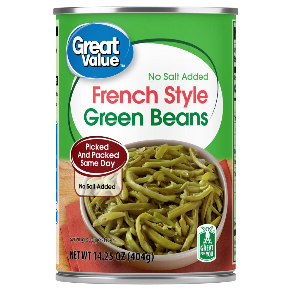 Great Value French Style Green Beans, No Salt Added, 14.25 Oz